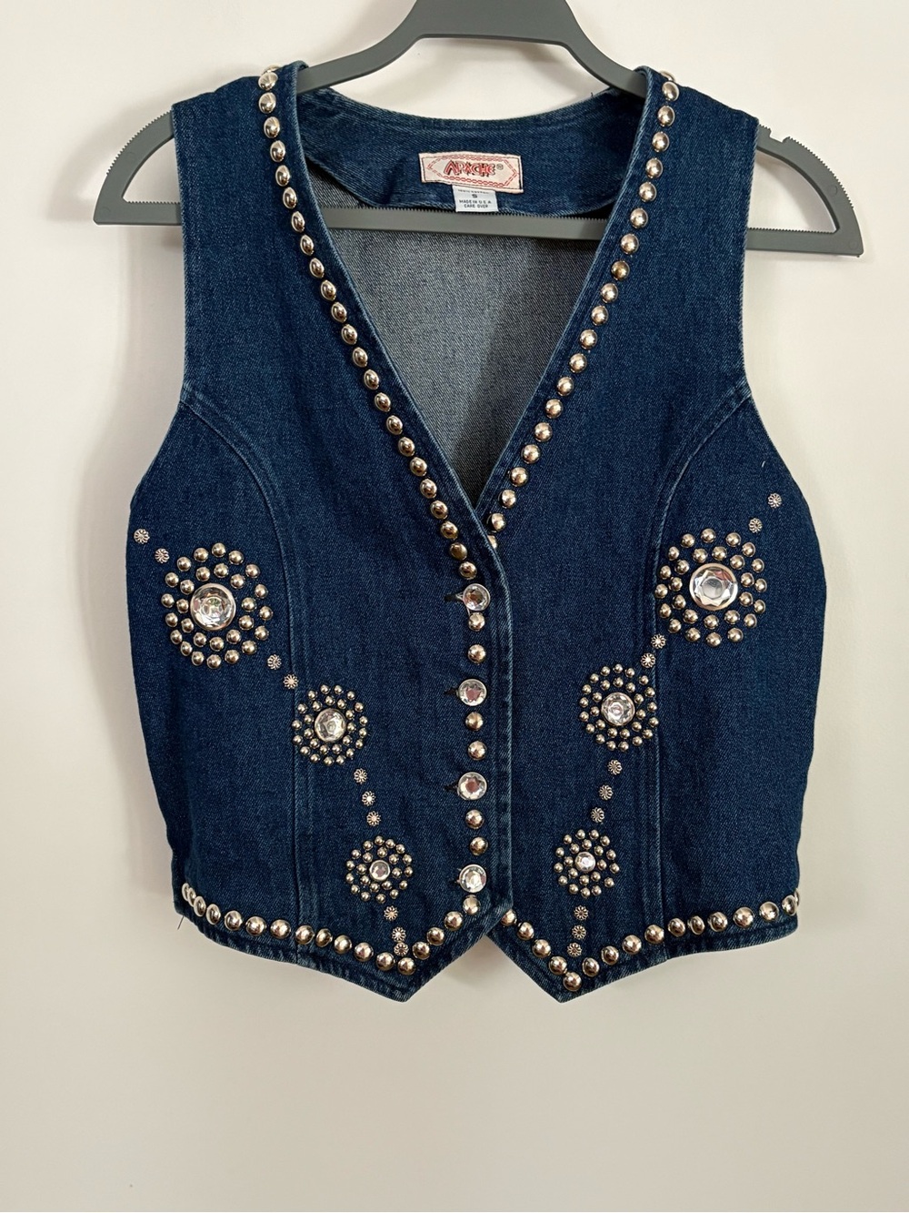 Vintage Studded Dark Blue Denim Vest - Aztec Style